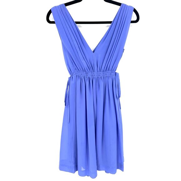 ANTHROPOLOGIE | HD IN PARIS Lavana Blue Purple Chiffon Side Tie Mini Dress Sz 2P - Picture 4 of 6